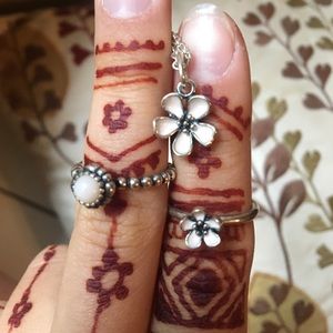 PANDORA pink cherry blossom pendant and rings
